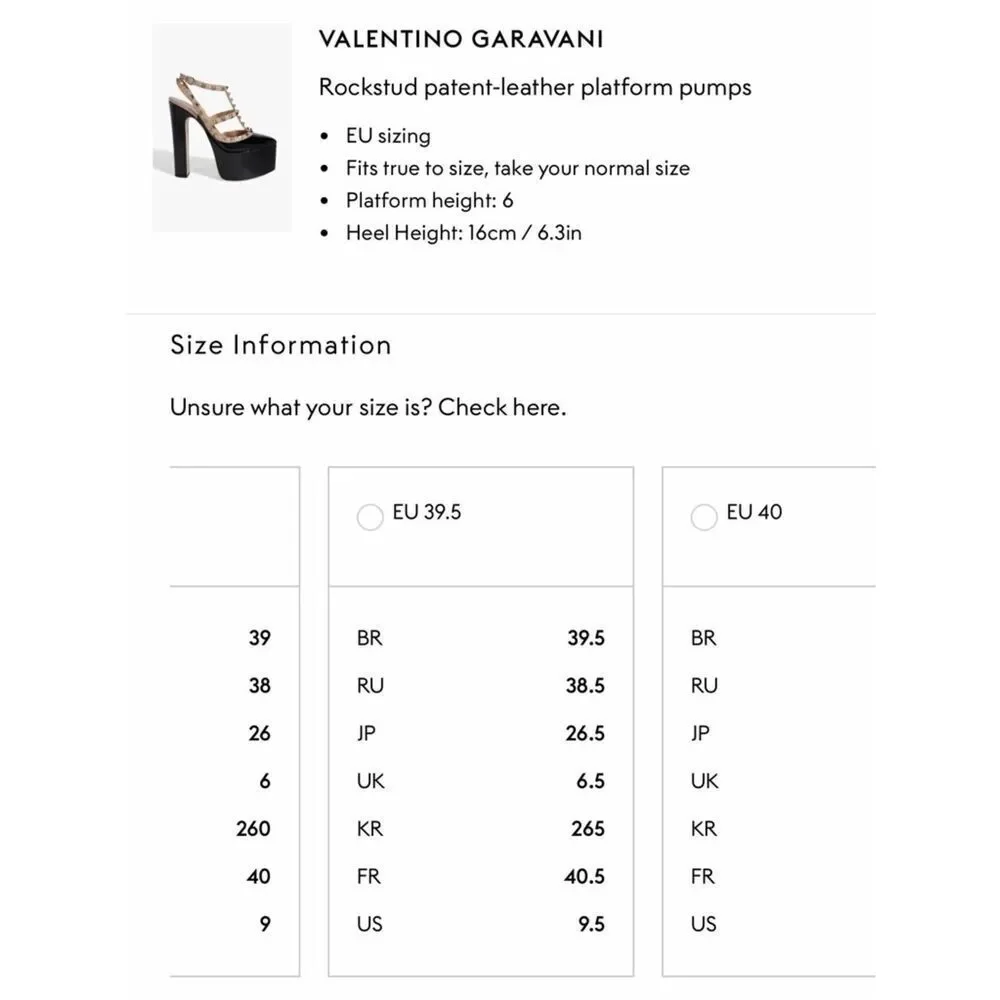 Valentino Rockstud 155 Patent Platform Pump Size 39.5/ US 9.5